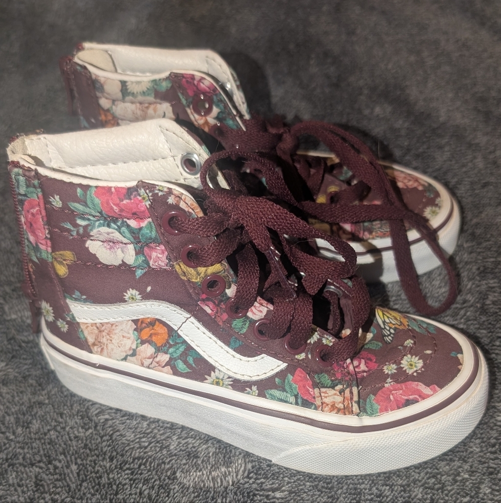 Vans Kids Floral High-Top Sneakers - Burgundy and White